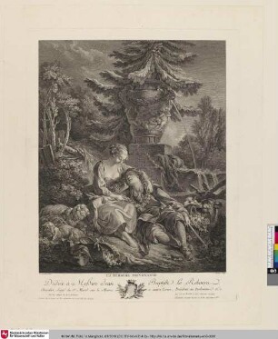 La bergère prévoyante [Eine Schäferin bekränzt einen schlafenden Schäfer]