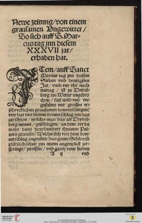 Tem / auff Sanct Marcus tag inn diesem Sieben vnd dreisigsten Jar [...]