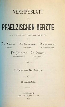 Vereinsblatt der Pfälzischen Ärzte. 2. 1886