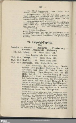 27. Leipzig - Teplitz : über Lausigk - Rochlitz - Mittweida - Frankenberg - Freiberg - Frauenstein - Niklasberg