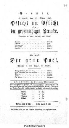 Pflicht um Pflicht oder: die großmüthigen Freunde