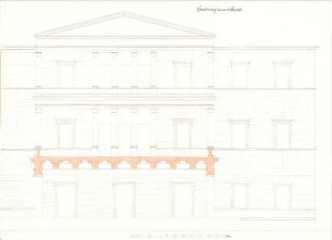Gärtner, Friedrich von; Athen (Griechenland); Königliche Residenz (Athener Schloss) - Westfassade (Aufriss, Schnitt)