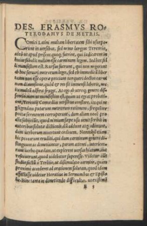Des. Erasmus Roterodamus De Metris.