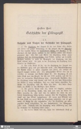 Erster Theil. Geschichte der Pädagogik