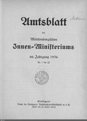 66.1936: Innenministerium, Amtsblatt 1936
