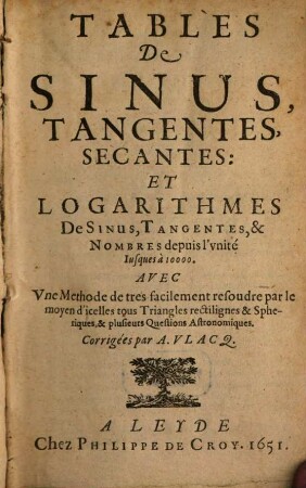 Tables de sinus, tangentes, ...