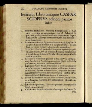 Indiculus Librorum, Quos Caspar Scioppius editioni paratos habet.