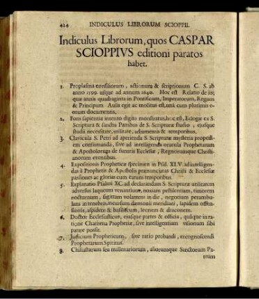 Indiculus Librorum, Quos Caspar Scioppius editioni paratos habet.