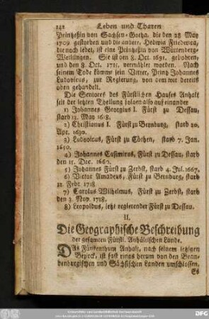 II. Die Geographische Beschreibung der gesamten Fürstl. Anhältischen Lande.