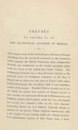 Preface to volume VI. of The statistical account of Bengal