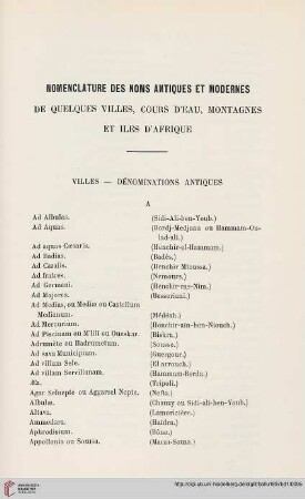 Nomenclature des noms antique et modernes de quelques villes, cours d'eau, montagnes et iles d'afrique