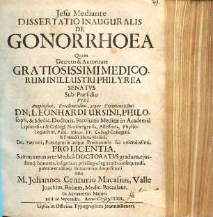 Dissertatio Inauguralis De Gonorrhoea