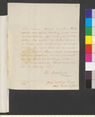 Brief von Tolstoi, Fjodor Petrowitsch Graf an Goethe, Johann Wolfgang von