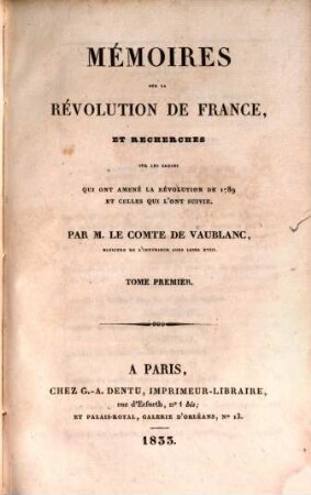 Mémoires sur la Révolution de France, T. 1