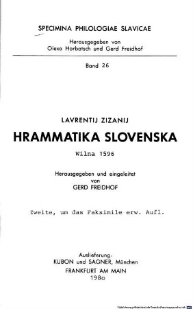 Hrammatika slovenska : Wilna 1596