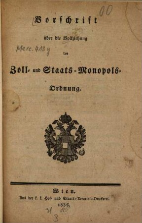 Vorschrift über die Vollziehung der Zoll- und Staats-Monopols-Ordnung