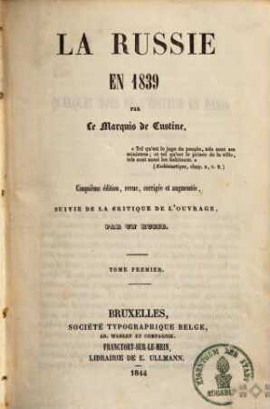 La Russie en 1839, 1