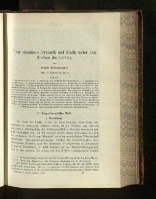 Über chemische Dynamik und Statik unter dem Einfluss des Lichtes.