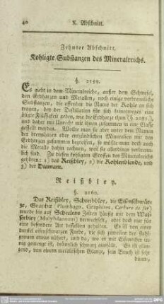 Zehnter Abschnitt. Kohligte Substanzen des Mineralreichs