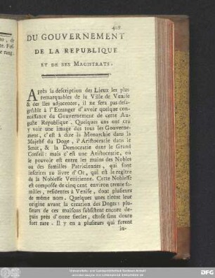 Du Gouvernement De La Republique Et De Ses Magistrats.