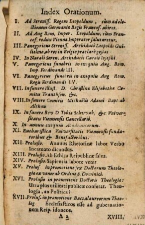 Orationes Nicolai Avancini ..., 3. Qua continentur Panegyres, Epicedia, Prolusiones Et Exercitationes Oratoriae, &c.