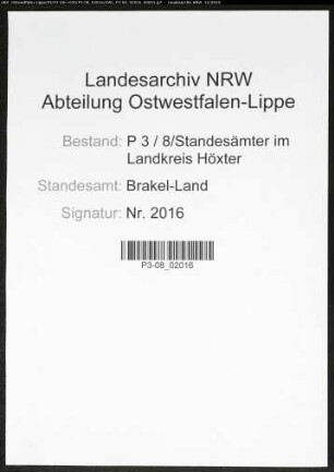 Sterberegister Standesamt Brakel-Land