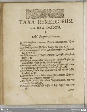 Taxa Remediorum contra pestem