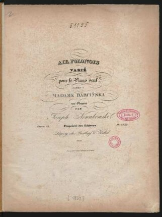 Air Polonois Varié : pour le Piano seul ; Oeuvr. 13.