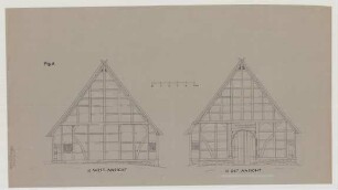 Bökebom bei Klein Reken (Kreis Borken): Kötter Heilken. Haupthaus (Grundriss, Nordostansicht, Nordwestansicht, Schnitte)
