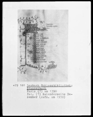 Stundenbuch: Kalenderseite Dezember, fol. (?)