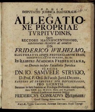 Disputatio Iuridica Inauguralis De Allegatione Propriae Turpitudinis