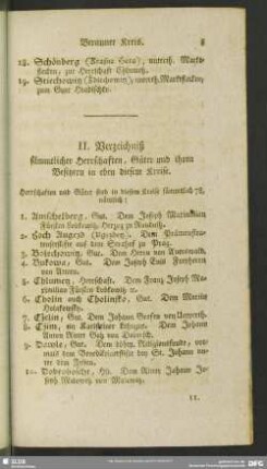 II. Verzeichniß sämmtlicher Herrschaften, Güter und ihren Besitzern in eben diesem Kreise
