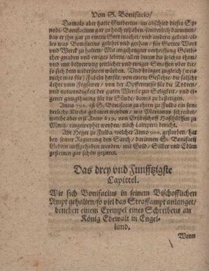 Das drey und Funffzigste Capittel. Wie sich Bonifacius in seinem Bischofflichen Ampt gehalten, so viel das Straffampt anlanget, beneben einem Exempel eines Schreibens an König Edewalt in Engelland