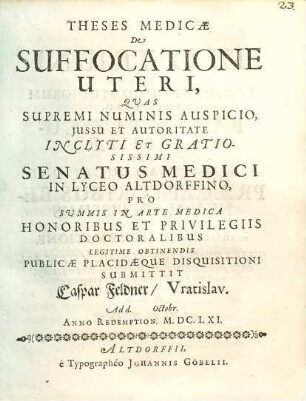 Theses Medicae De Suffocatione Uteri