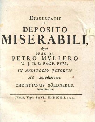 Dissertatio de deposito miserabili