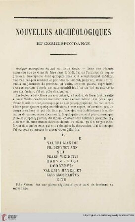 Nouvelles archéologiques et correspondance