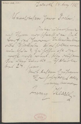 Brief an B. Schott's Söhne : 14.08.1896