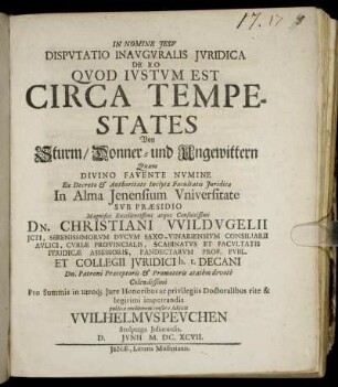 Disputatio Inauguralis Iuridica De Eo Quod Iustum Est Circa Tempestates