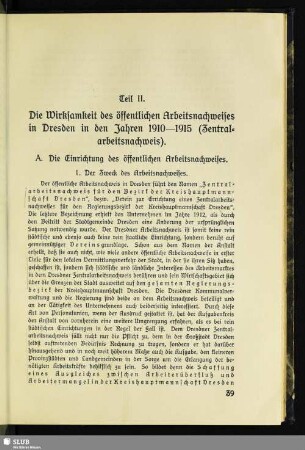 Teil II. Die Wirksamkeit des öffentlichen Arbeitsnachweises in Dresden in den Jahren 1910–1915 (Zentralarbeitsnachweis)