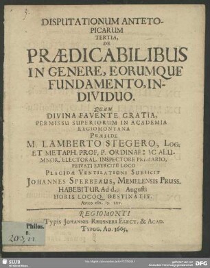 3: De Praedicabilibus In Genere, Eorumque Fundamento, Individuo