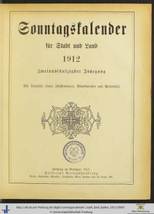 52. Jahrgang: Sonntagskalender für Stadt und Land