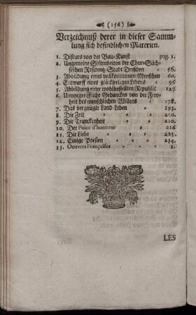 Verzeichniß derer in dieser Sammlung befindlichen Materialien.