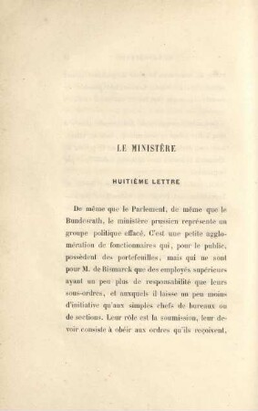 Le ministère. Hiotième lettre