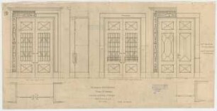 Thiersch, Friedrich von; Wiesbaden; Kurhaus - Türen im Spielzimmer, Veranda Südost (Grundriss, Ansichten, Schnitt, Detail)