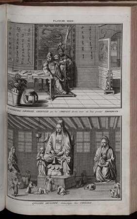 Planche XXXIV. : N. 1. Quantecong Divinité Chinoise que le Chinois [...] ; N. 2. Quonin Divinité domestique des Chinois