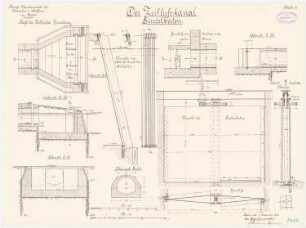 Versuchsanstalt für Wasserbau und Schiffbau, Berlin: Zuflusskanal: Einzelheiten, Grundrisse, Schnitte 1:50,1:10