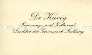 Visitenkarte des Schwiegersohns aus der Sammlung des Reichskanzlers Wilhelm Marx / Kategorie "Marx" (Familie) - Sachkonvolut