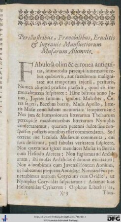 Perillustribus, Praenobilibus, Eruditis et Ingenuis Mansuitiorum Musarum Alumnis.