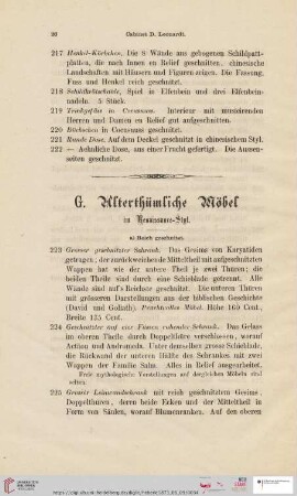 G. Alterthümliche Möbel (Nr. 223 - 266)