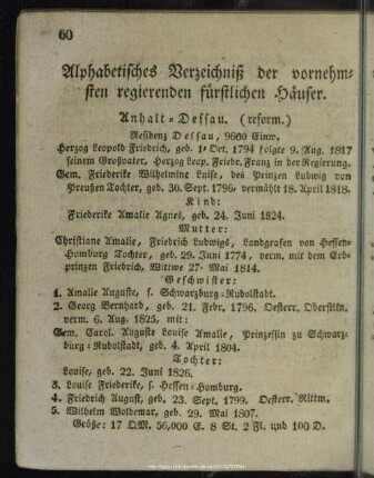 Alphabetisches Verzeichniß der vornehmsten regierenden fürstlichen Häuser